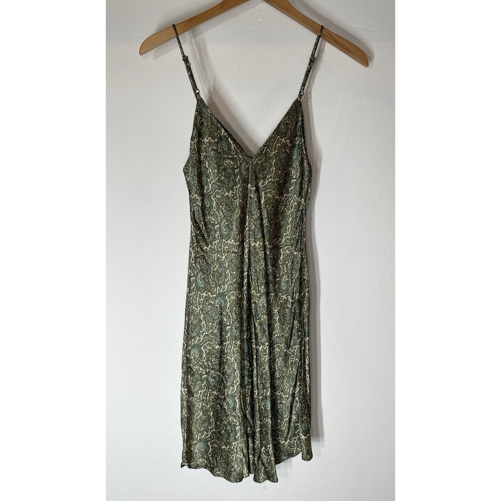 ZARA Slip Dress Bias Cut Silky Satin Mini Green Paisley Print SZ XS - Picture 4 of 8